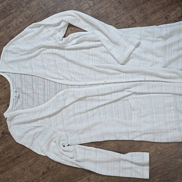 J. JILL Women's XL White Long Button Up Striped Cardigan - Picture 1 of 5